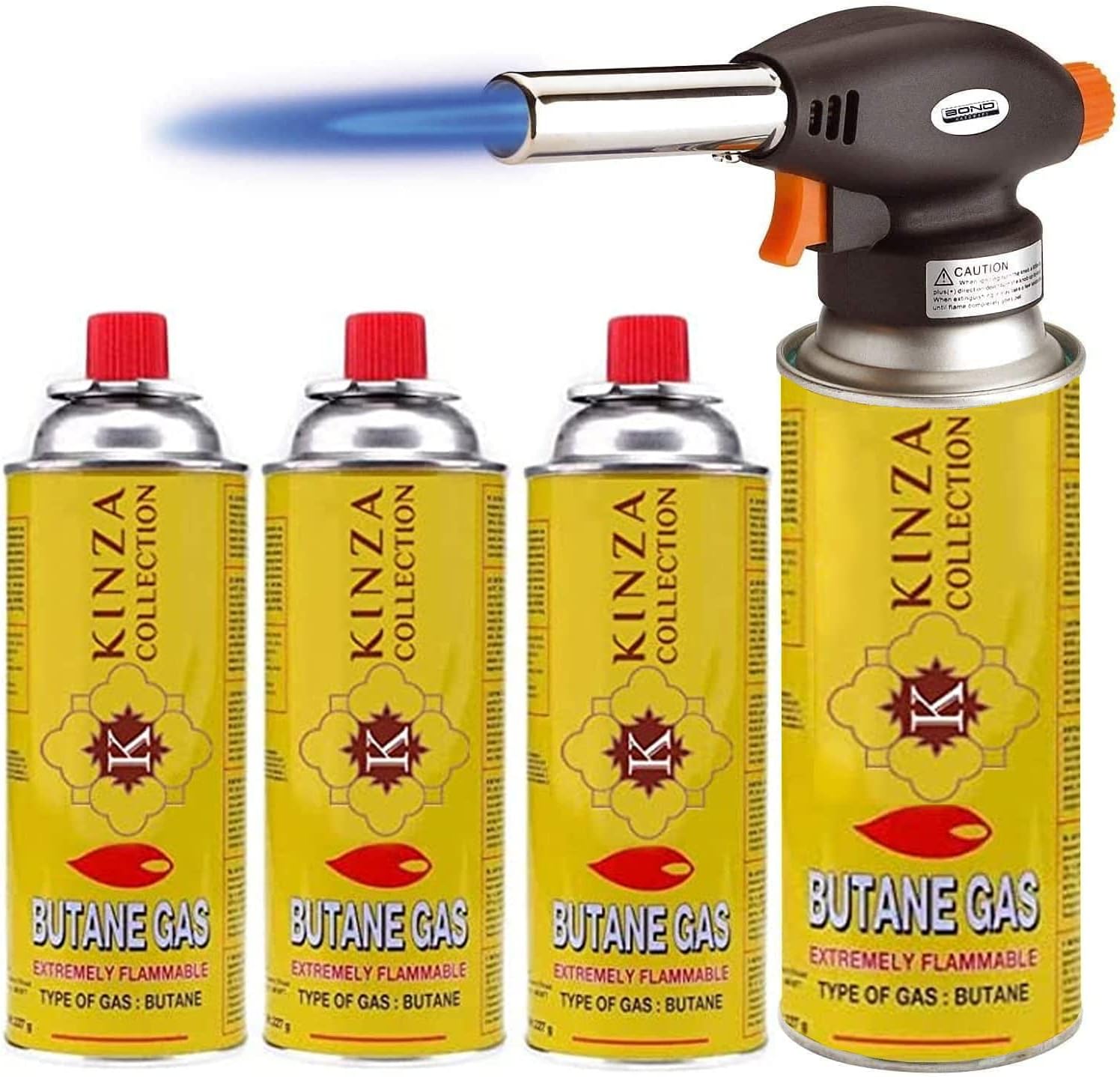 Kinza Collection Blowtorch Head + 4 Butane Gas Canisters Included