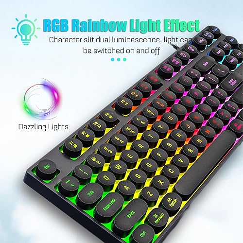 Miniatura 4 de Teclado mecánico para juegos de máquina de escribir de 87 teclas, colorido retroiluminado retro punk, teclas redondas, anti fantasmas