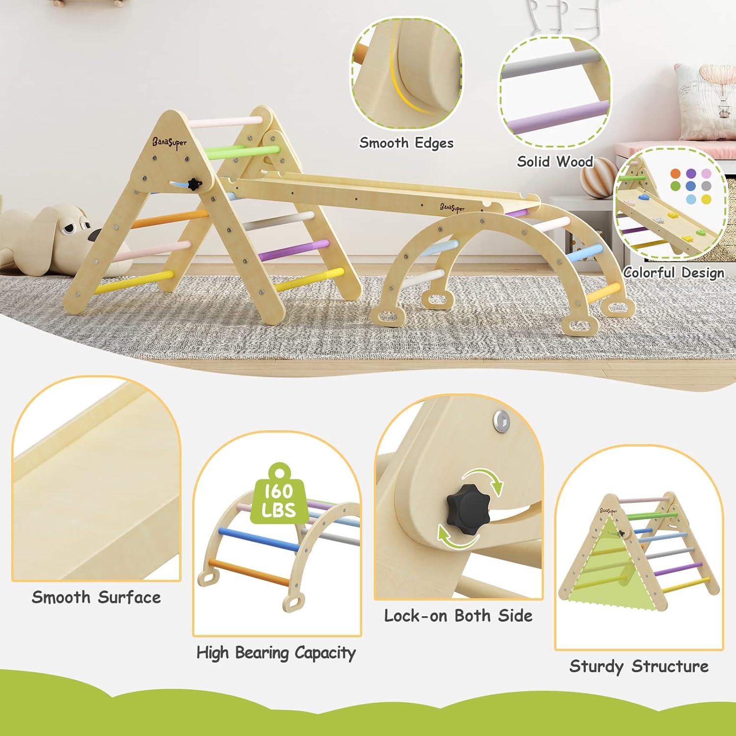 GOPLUS 7 En 1 Triángulo De Escalada Para Niños De 1 Año, Montessori Escalador Con Tobogán Rampa Arco, Juguetes De Escalada De Madera, Slide Aprendizaje Para Guardería Casa, Carga 50 Kg (Multicolor
