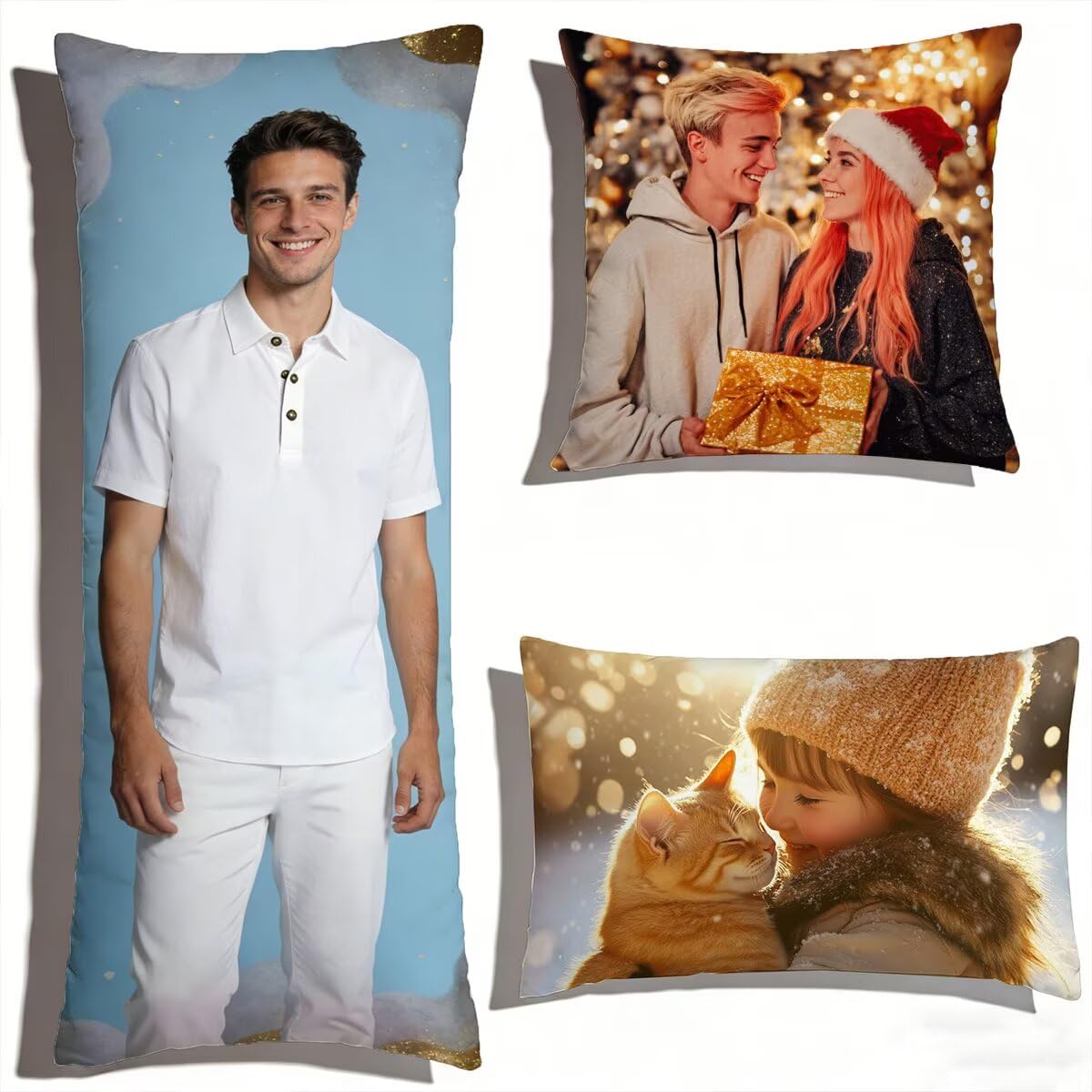 Coussin Personnalisé Photo 60x180,Oreiller Personnalisé,Double Face avec Propre Photo et Texte | Coussin Canape Double Face (2 Photos)，pour Enfants,Amis,Parents et Couples-Cadeau Personnalisé 0o-141