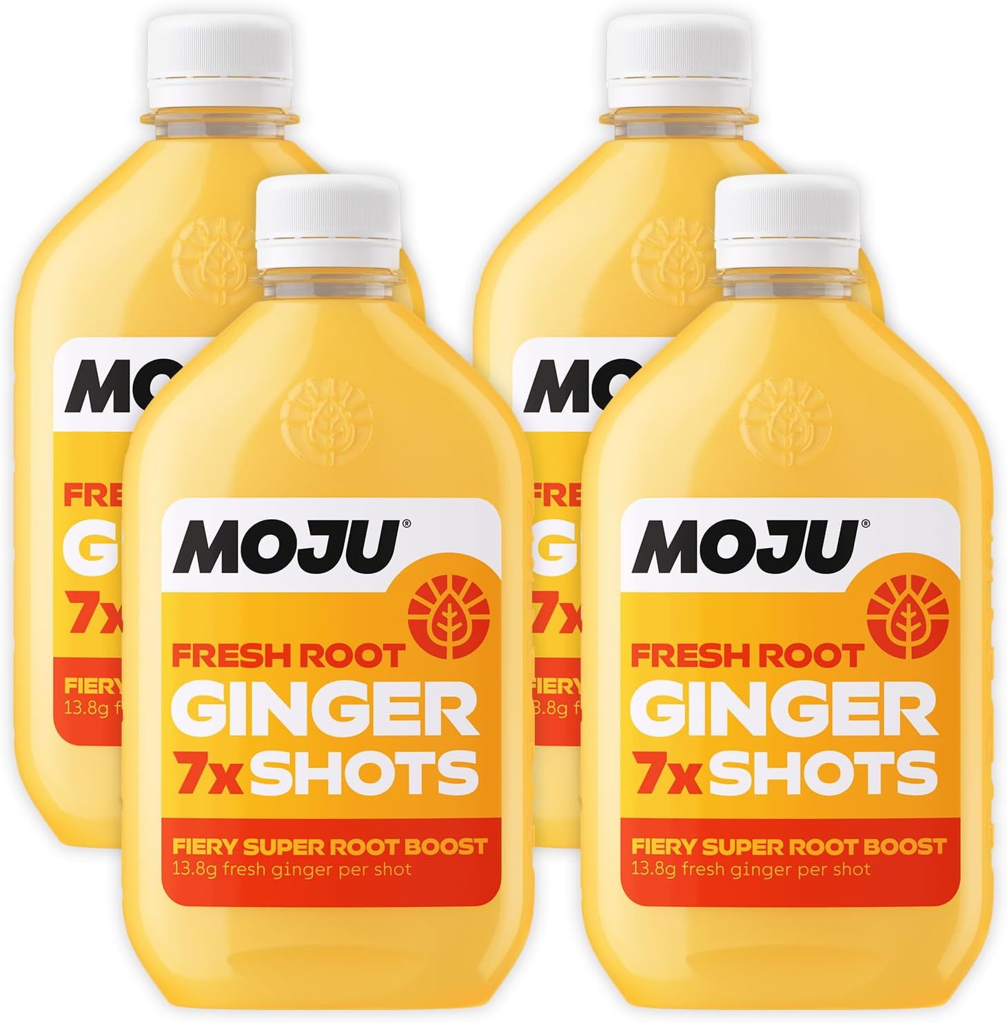 MOJU Ginger Dosing Bottles (4 x 420ml Pack, 28 Shots Total) Immune Support, Natural Ingredients, No Added Sugars or Sweeteners, Vegan, Ginger Shot