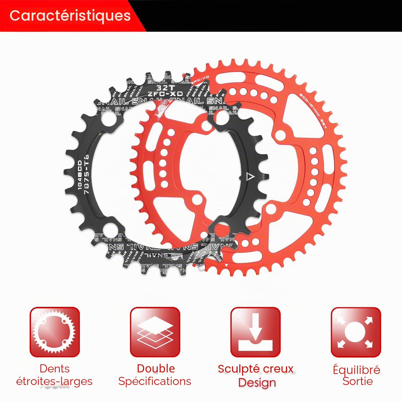 BESNIN 104 BCD Plateau Rond 30T 32T 34T 36T 38T 40T 42T 44T 46T 48T 50T 52T Plateau Simple Large Étroit pour 7 8 9 10 11 12 Vitesses VTT, BMX, Vélo de Route