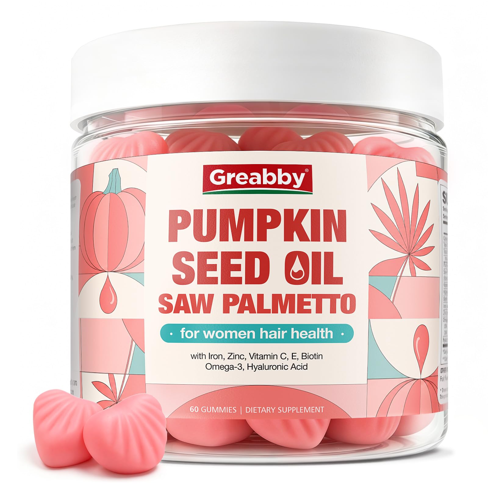 GREABBY Suplemento para cabelos com óleo de semente de abóbora e saw palmetto, 60 gomas