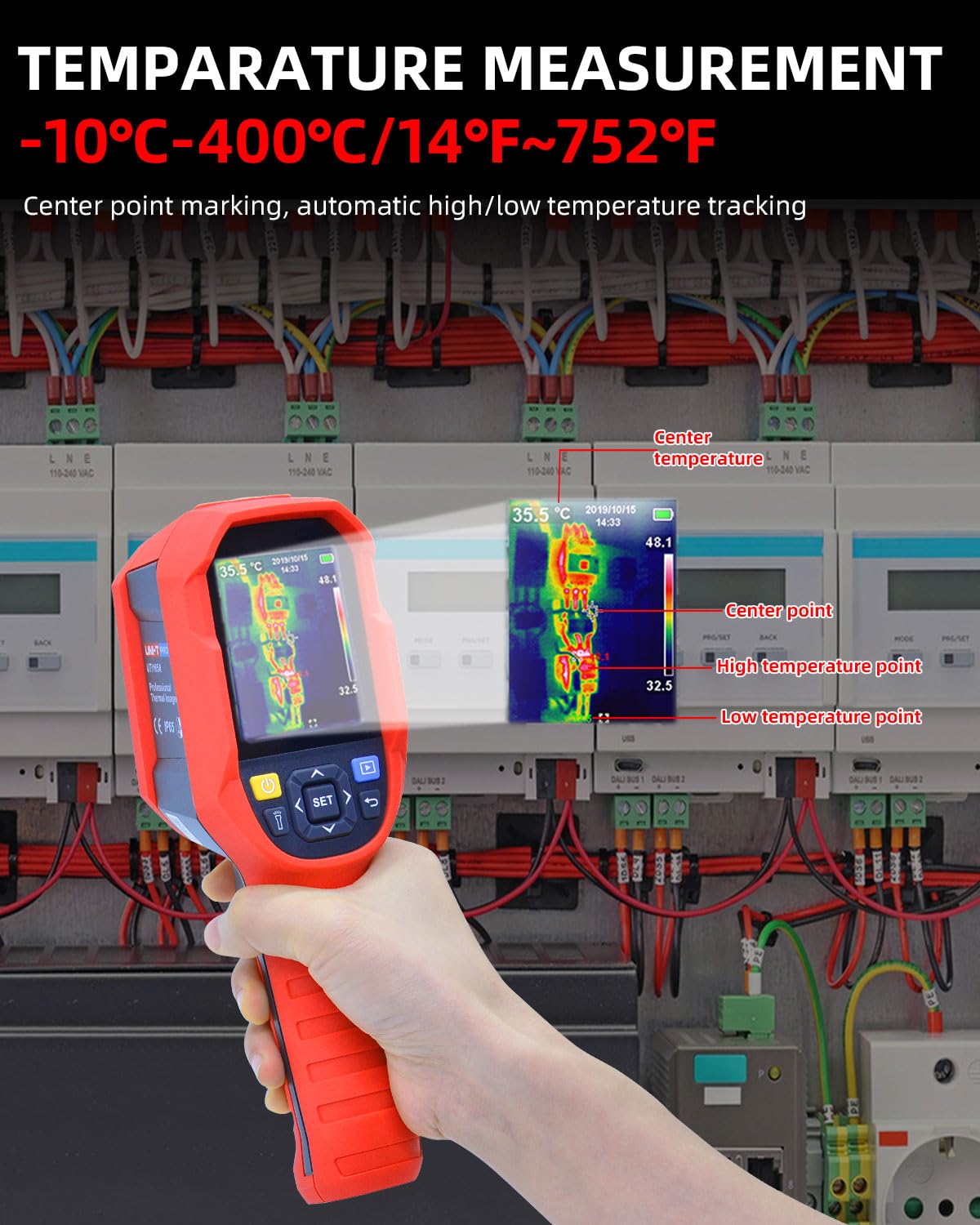 UNI-T Infrared Thermal Imaging Camera, Rechargable Handheld Thermal Scanner 320 x 240 Super Resolution IR Heat Camera for Home Wall Inspection 14℉-752℉ High/Low Temp Alerts UTi165A