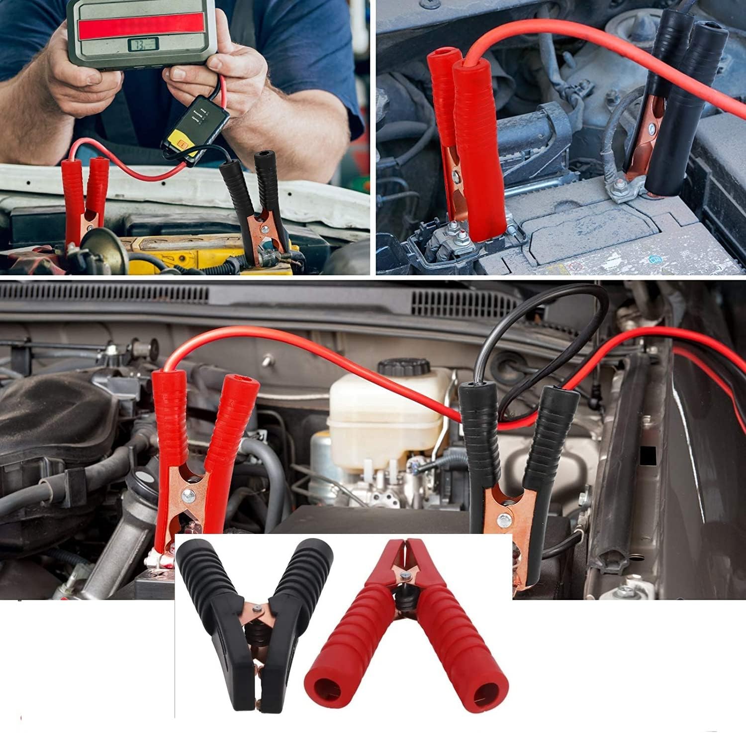 Jutagoss 1-1/2inch Alligator Clips Crocodile Electrical Test Clamps Copper Plated Metal Battery Insulated Alligator Clips 600A with Red Black Silicone Hands