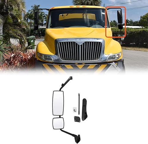 Miniatura 3 de Yuanone - Conjunto de espejo de puerta negro para INTERNATIONAL 4300 4400 7400 7600 8500 8600 2002-2018, montaje de espejo lateral con brazo, lado