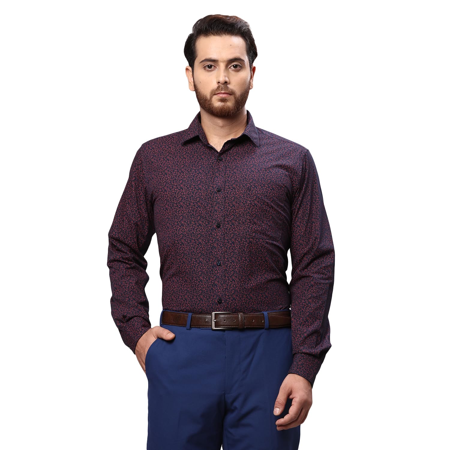 raymond Men's Pure Cotton Print Pattern Slim Fit Regular Collar Full Sleeve Casual Shirt-picture-17