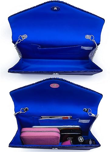 Miniatura 6 de Dasein Bolso de mano con satén satinado para mujer, tipo embrague, para noche, bandolera, bolsos, fiesta, graduación, boda, sobre Azul