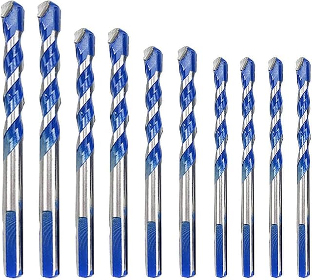 ECHG 10Pcs Tungsten Carbide Masonry Drill Bit Set for Metal Steel Porcelain Ceramic Tile Concrete Brick Plastic Wood (6 8 10 12mm)