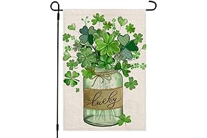CROWNED BEAUTY St Patricks Day Shamrocks Mason Jar Garden Flag for Outside Decor