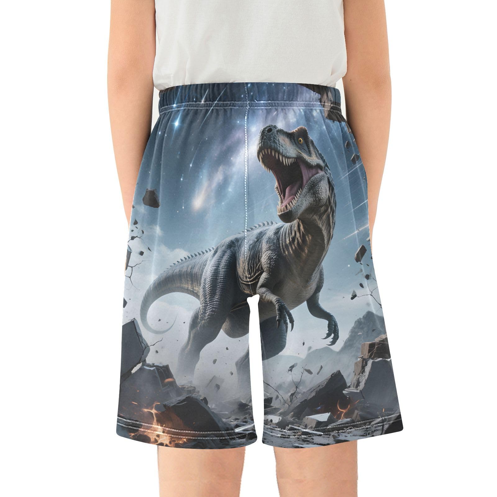 ALAZA Dinosaur Roar Animal Boys Athletic Shorts Kids with Pockets Shorts for boy Girl Size 6-8 Years Multicolor