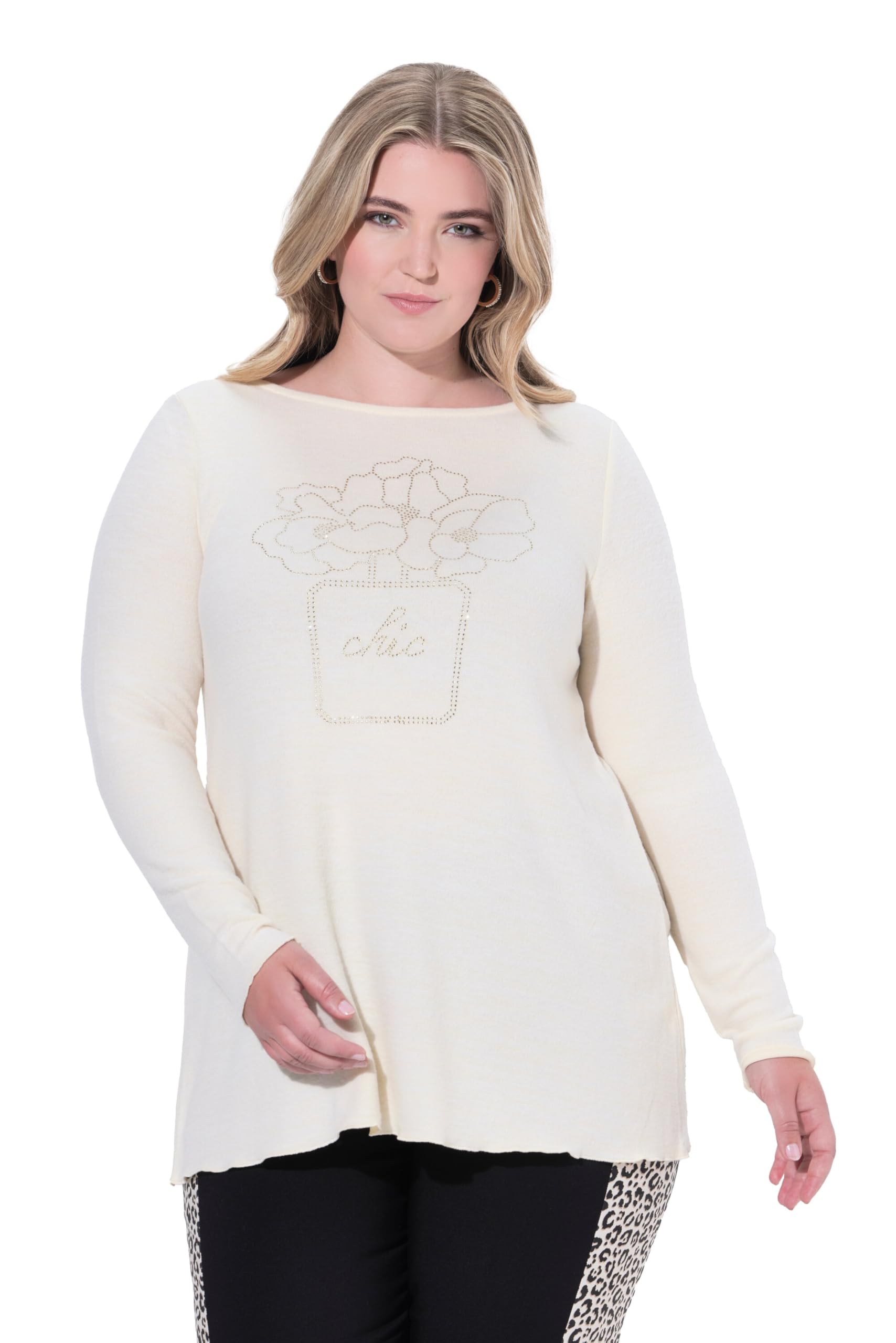 MIAMODA Damen große Größen Übergrößen Plus Size Pullover, A-Linie, Glitzersteinchen, Langarm 844026