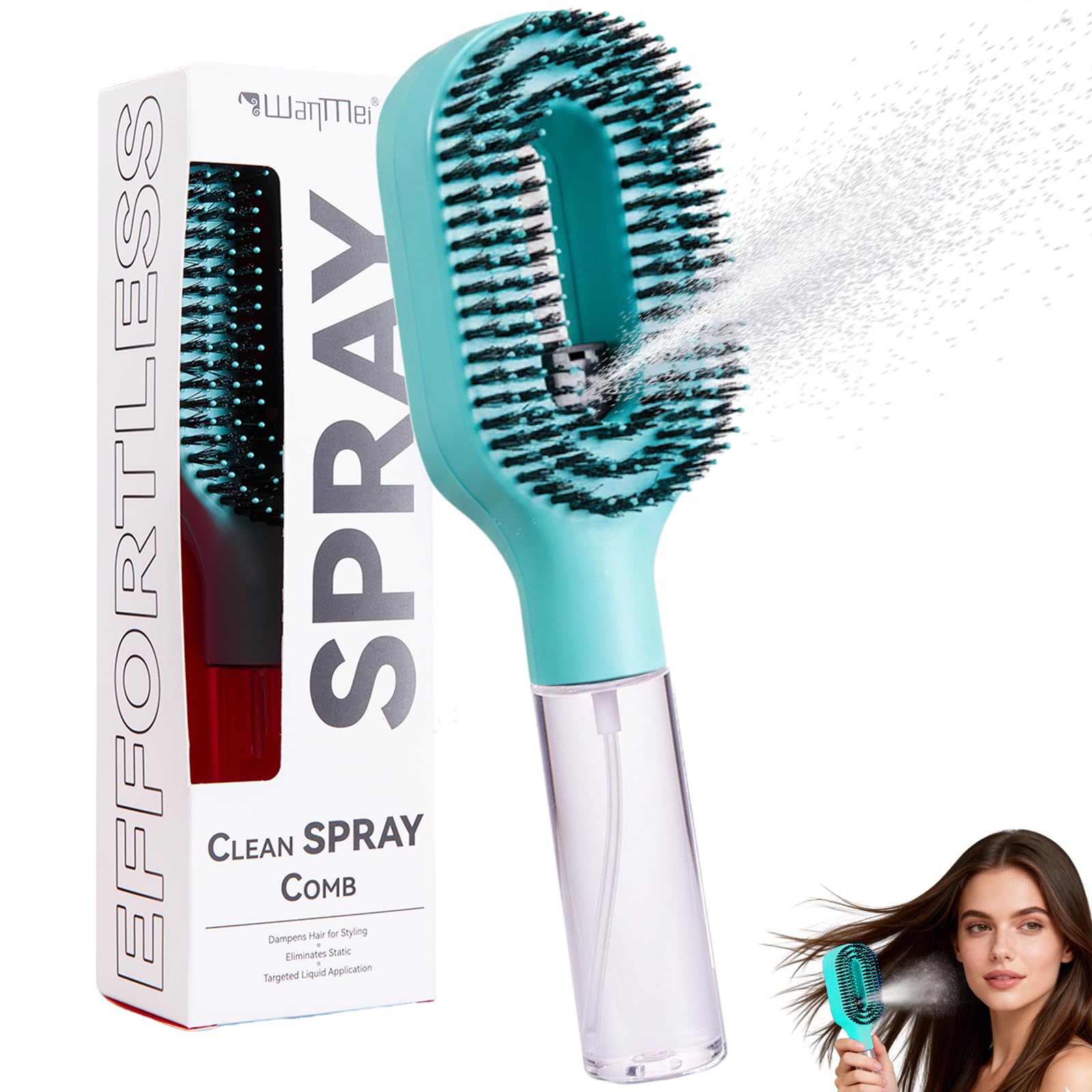 Photo 1 of Hair Brush with Water Spray, 2-in-1 Detangling Tool for Frizz Control, Works on Wet & Dry Strands, Portable Mist Comb for Thick, Curly & Fine Textures(1 Blue)