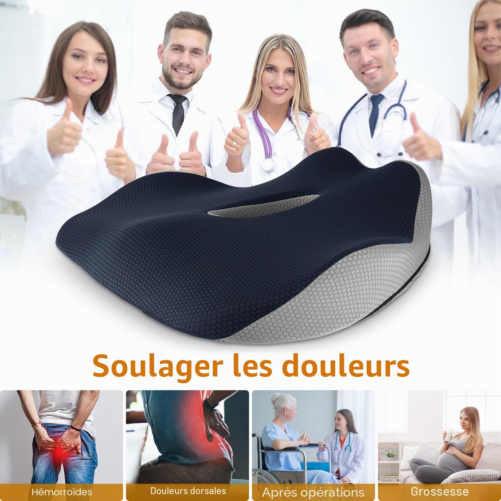 Fwiull Coussin Siège de Voiture, Coussin de Siège de Conduite en Mousse Mémoire de Forme, Rehausseur d'Assise Ergonomique, Coussin de Siège pour Voiture, Bureau, Auto