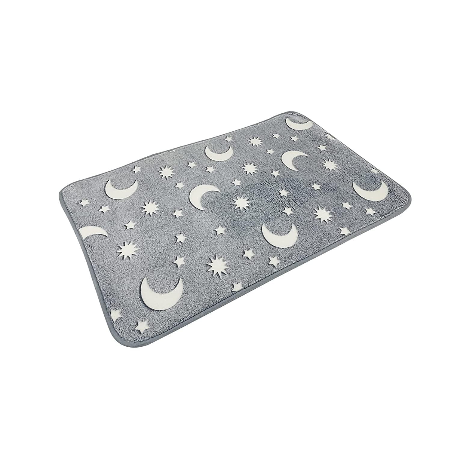 Logiclion 50 x 80 cm Glow in The Dark Rugs Non-Slip Luminous Floor Mats Soft Washable Shower Rug Indoor Outdoor Bath Carpets for Bedroom Living Room, Grey Moon Rug