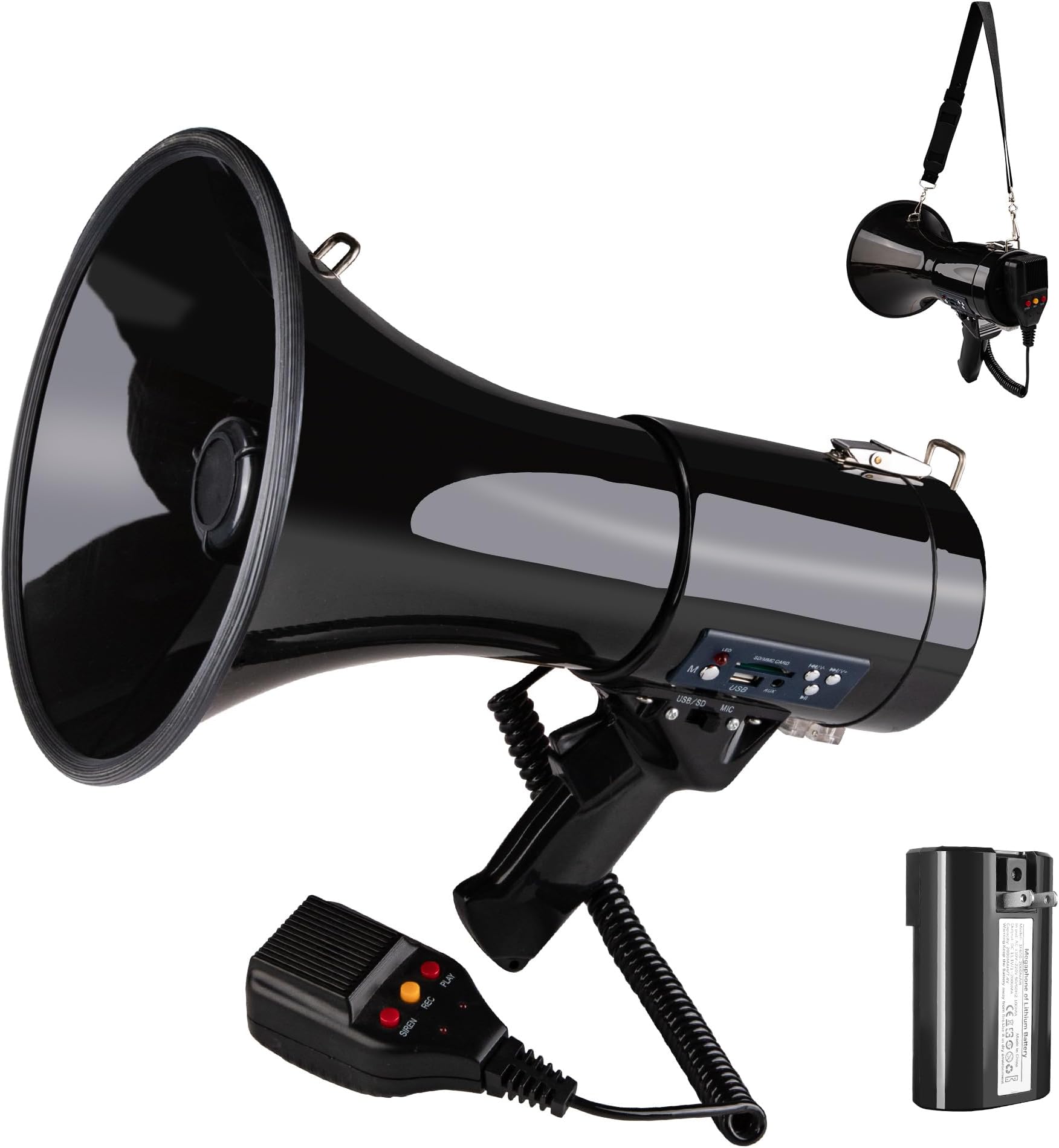 50 Watt Megaphone Bullhorn with Detachable Microphone, 240s Recording and Siren - Perfect for Indoor/Outdoor Sporting Events and Crowd Control