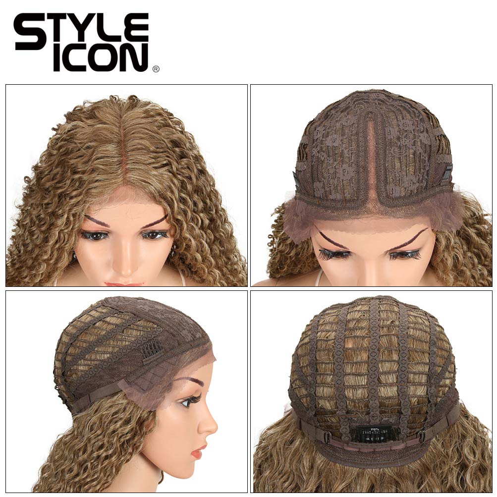 Style Icon 38” Long Curly Wig Lace Front Wigs Synthetic Wigs with Baby Hair Half Hand Tied 130% Density Hair Replacement Wigs (38", T12/613F)