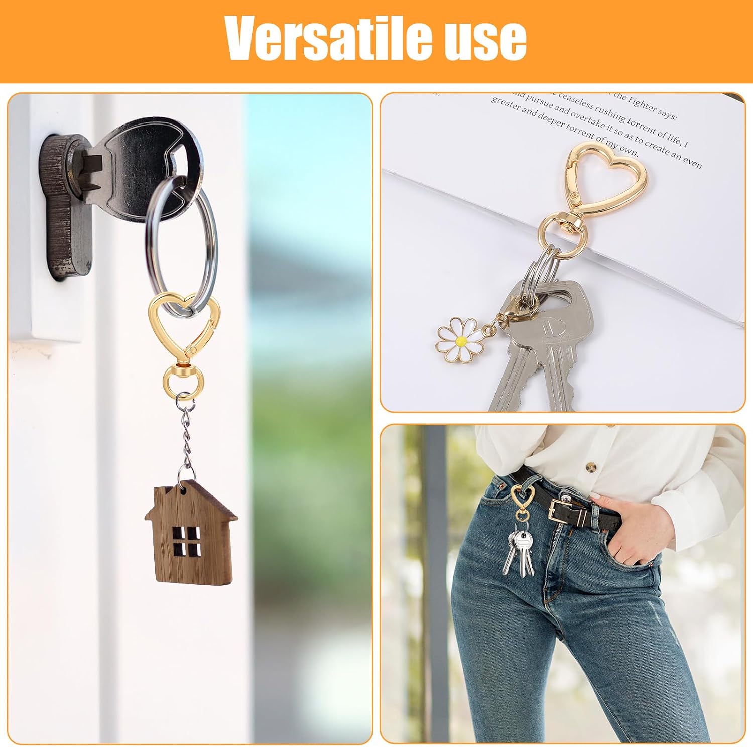 80 Pcs Gold Heart Keychain Clip, Swivel Lobster Claw Clasps with D-Rings, Zinc Alloy Heart Carabiner for DIY Crafts, Jewelry Making, Lanyards, and Pet Collars