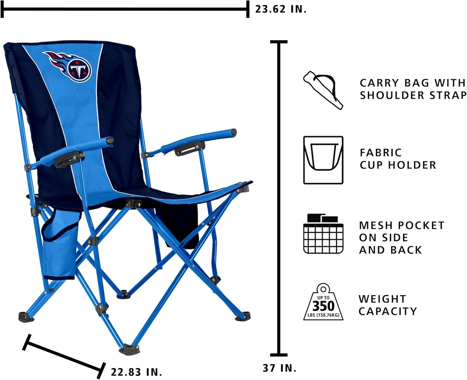 FANMATS NFL Hard Arm Chair – Steel Frame with Double Layered Polyester | Team Color | Mesh Cup Holders