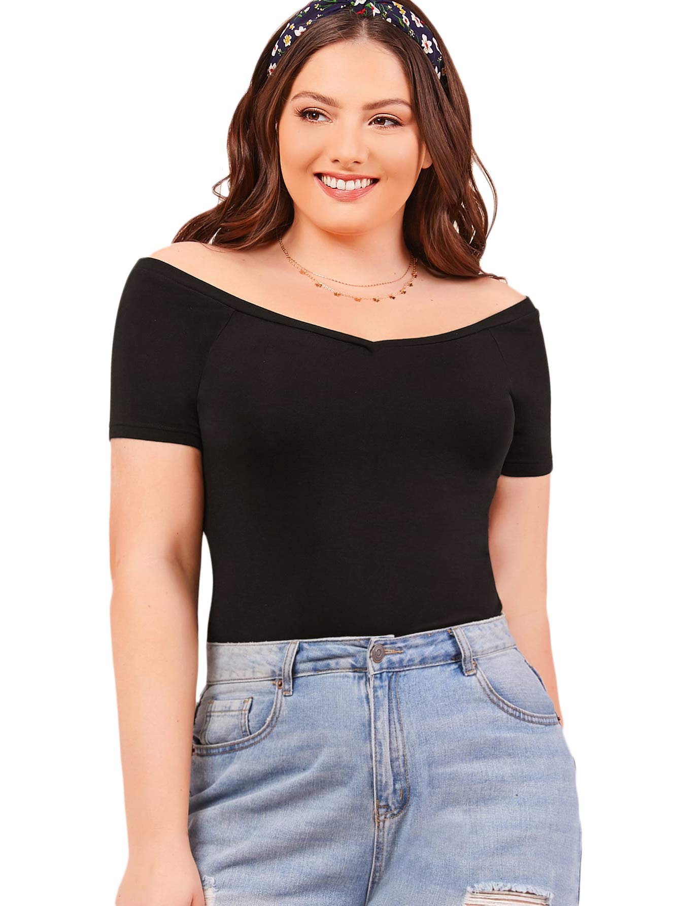 Floerns Women's Plus Size Basic Off Shoulder T-Shirt Top