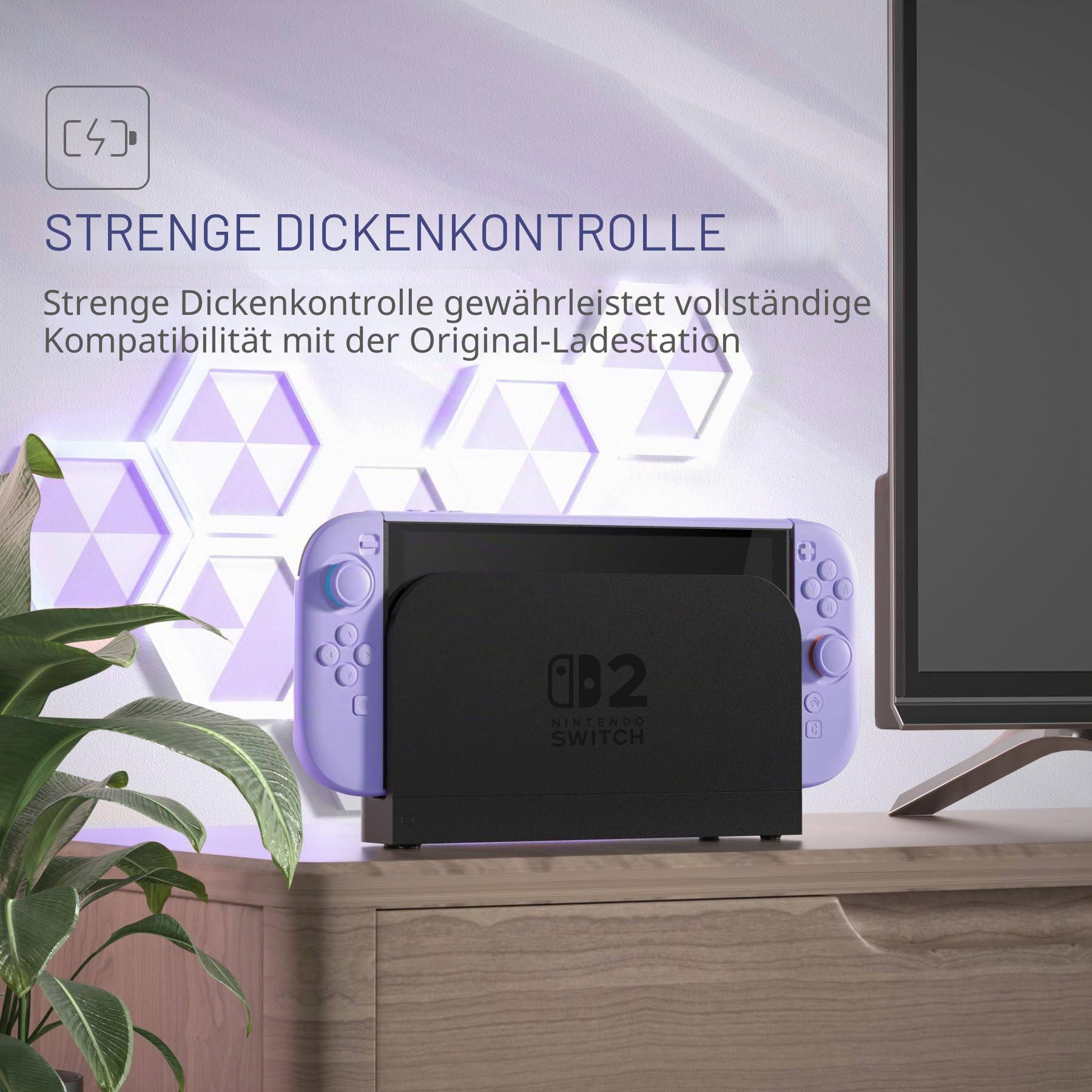 PlayVital Schutzhülle für Nintendo Switch 2, Dockbare Hülle Hardcase mit ergonomische Griffhülle, Silikon-Tastenpads, Thumbstick-Caps&Aufkleber für Switch 2, niedlich, kratzfest, stoßfest, Hellviolett