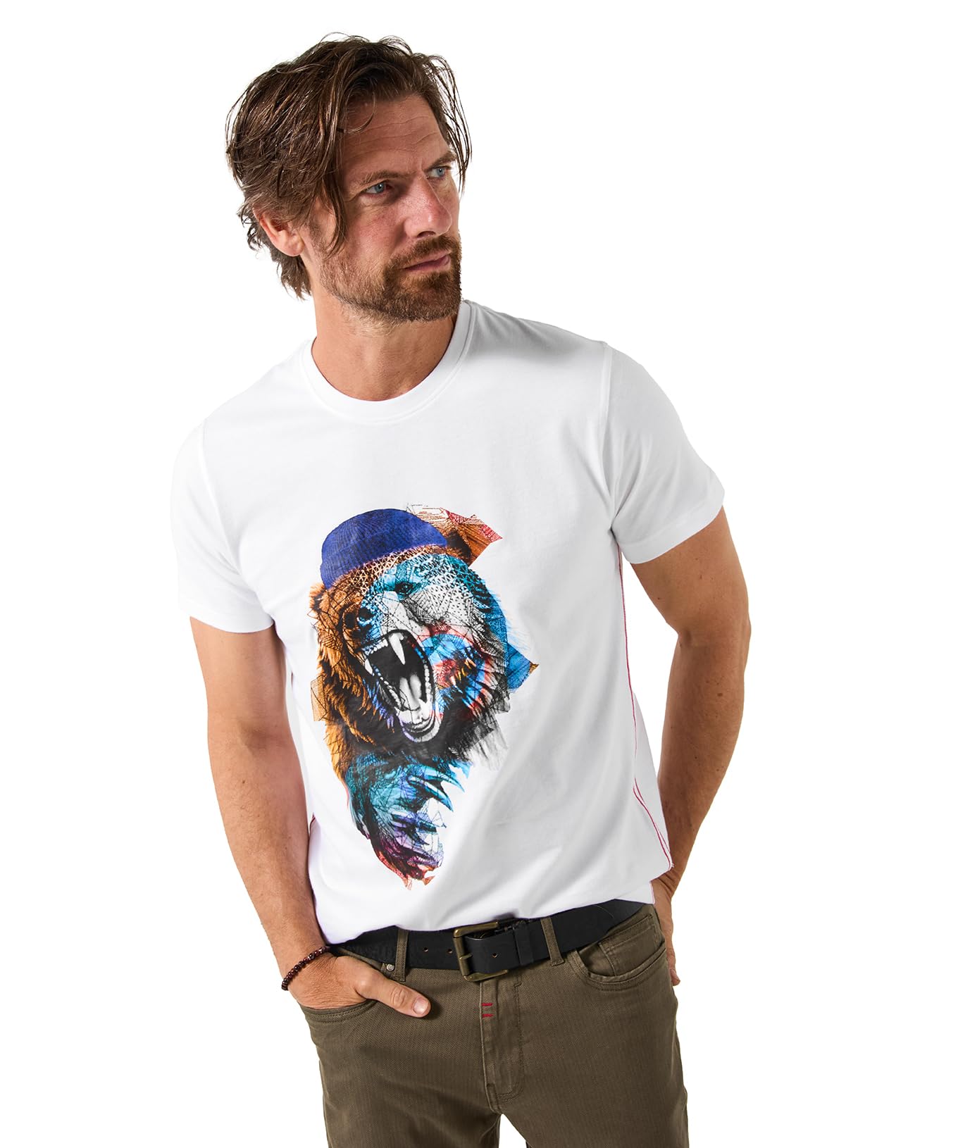 Joe Browns Male Bear Print Crew Neck T-Shirt, Regular, White, UK S