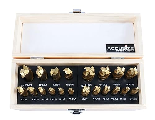 Miniatura 3 de Accusize Industrial Tools 1810-0100 Juego de 20 fresas de extremo con revestimiento de estaño Hss, 2 flautas y 4 flautas, diámetro de corte de 316