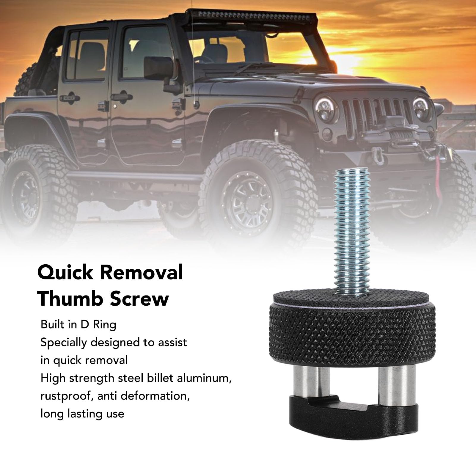 Universelle Billet-Aluminium-Hardtop-Schnellverschluss-Rändelschraube, 6 Stück Hardtop-Schrauben mit Integriertem D-Ring für Wrangler JK JT 2007 Bis 2018 (BLACK)