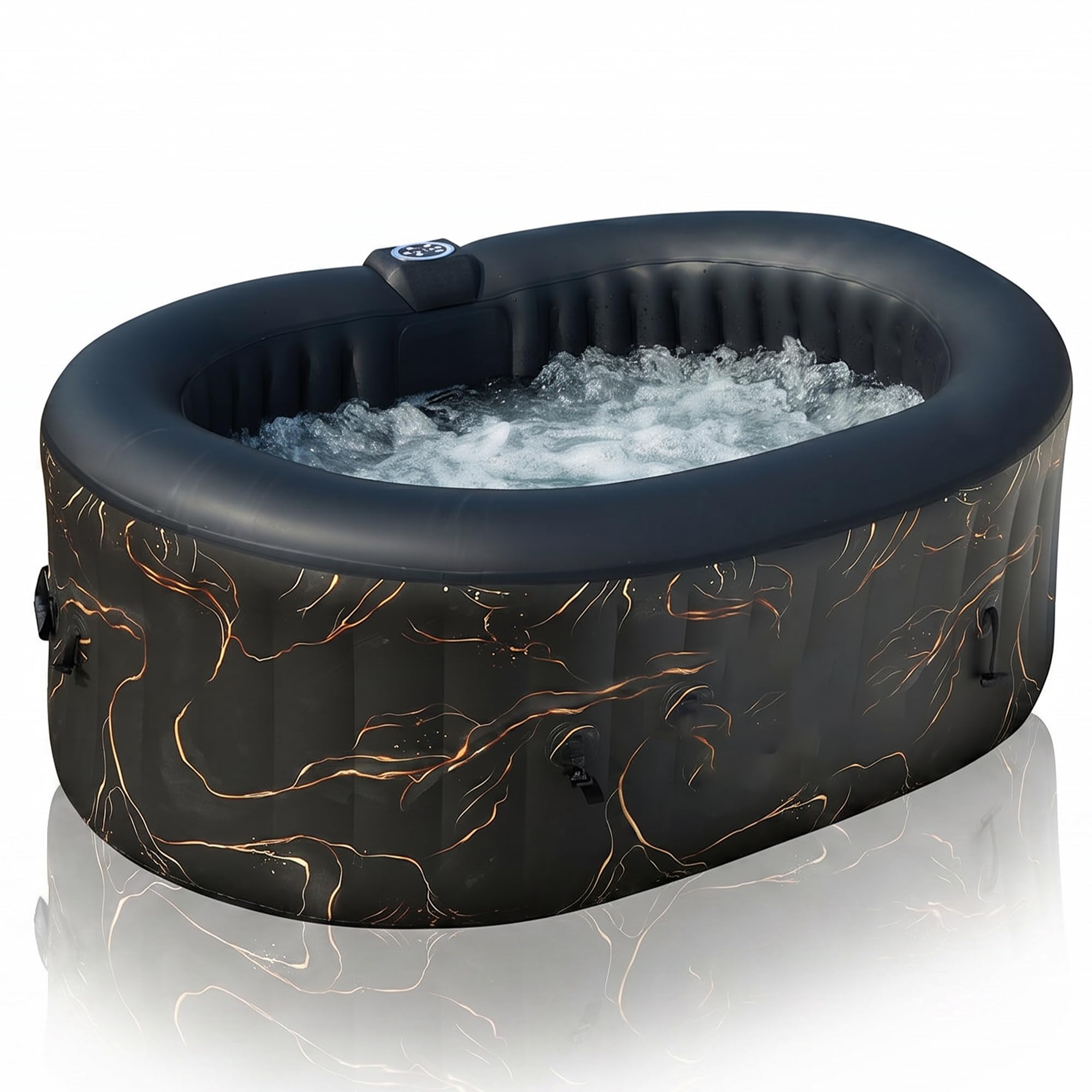 CleverSpa Portable Inflatable Hot Tub Outdoor Indoor Fits Upto 2 Person 75" x 47" x 25" with 100 Bubble Massage Airjets, Inbuilt Heating System, Water Filtration, Oval, Black with Gold Print-picture-15