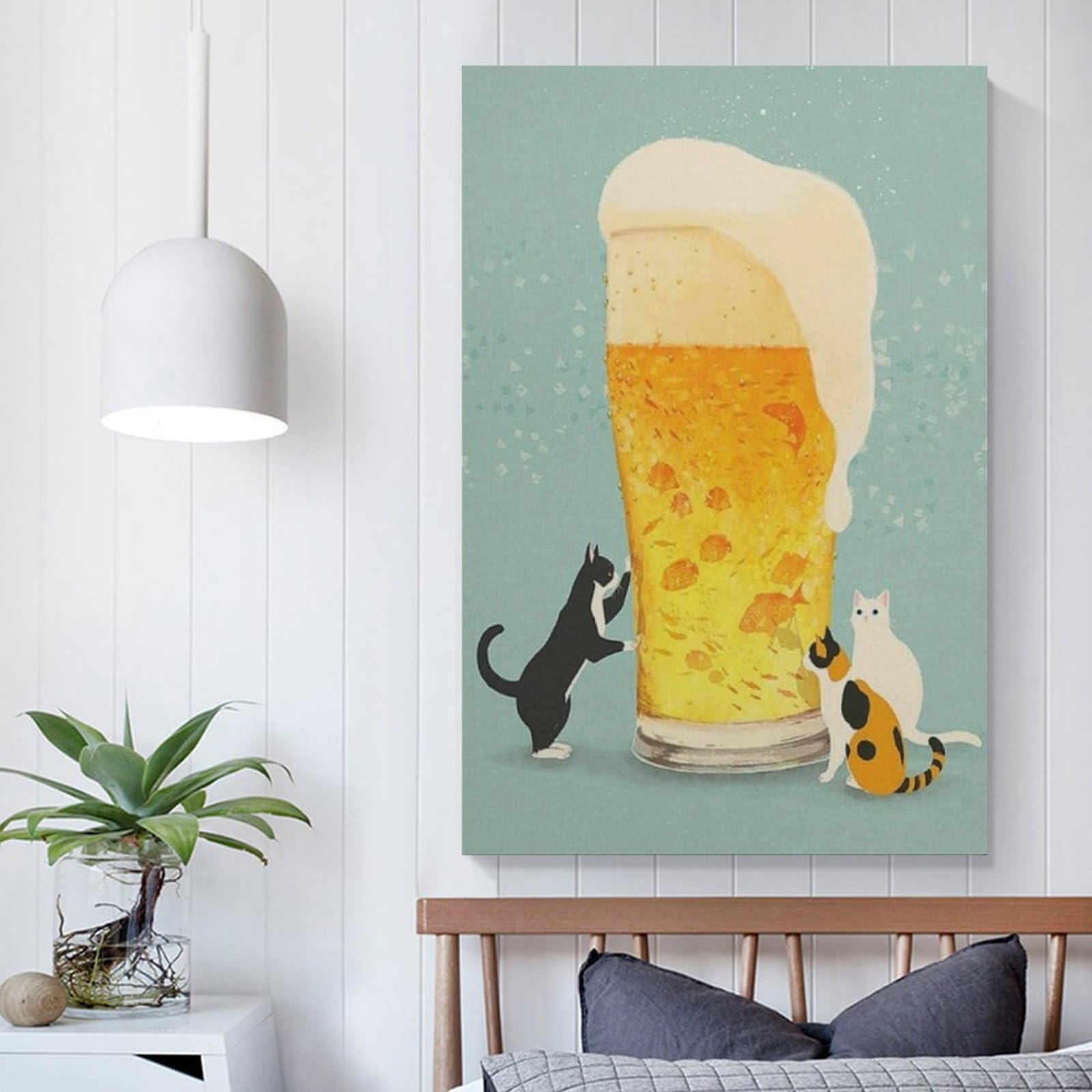 Amazon.co.jp: 三匹の猫とビール 絵画 北欧 アートポスター 印刷