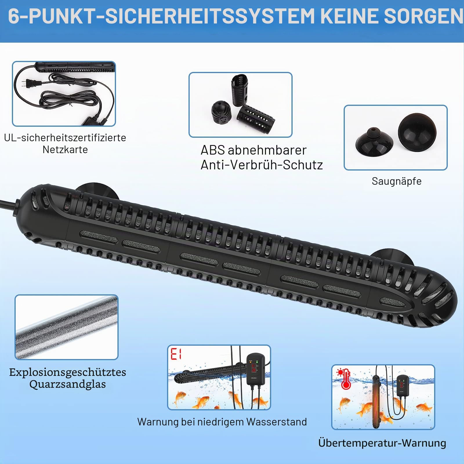 HiTauing Aquarium Heizung, 300W Aquarium Heizstabr mit LED-Digitalanzeige & 5 Sicherheitsschutz, Tauchbare Aquariumheizer mit 2 Saugnäpfen und 8.2Ft Kabel für 40-75 Gallonen Fischbecken.