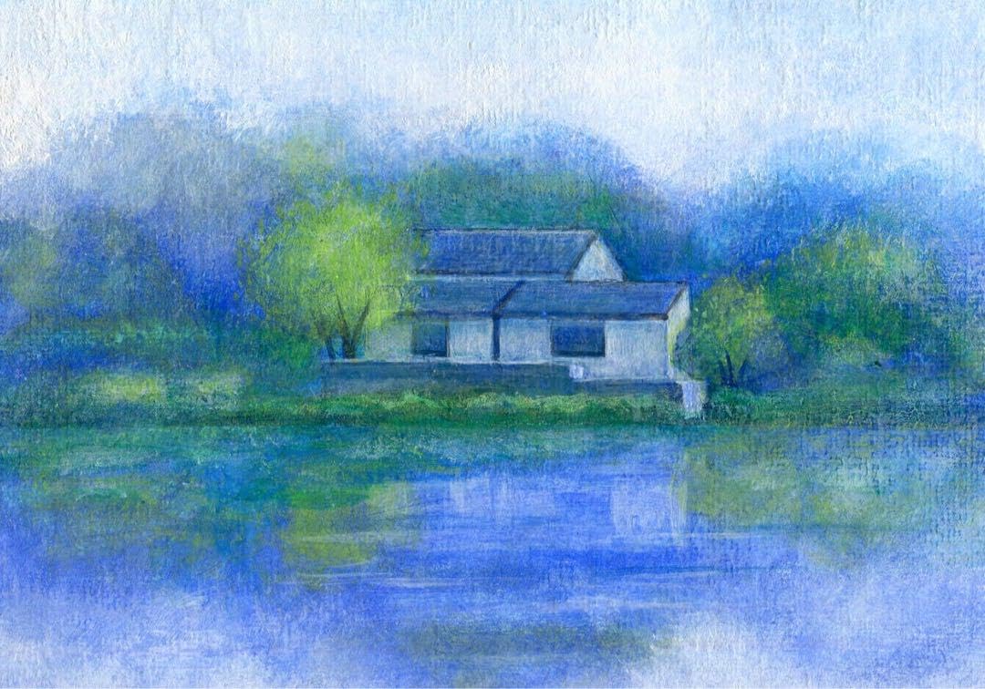 【湖】風景画・絵画・原画・額縁無し Amazon.co.jp: 絵画 静かな湖畔2 原画 額縁無し Lサイズ : ホビー