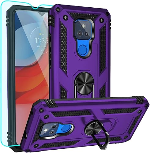 Funda compatible con Moto G Play, con protector de pantalla HD, grado militar, soporte para automóvil, soporte híbrido de policarbonato duro, TPU