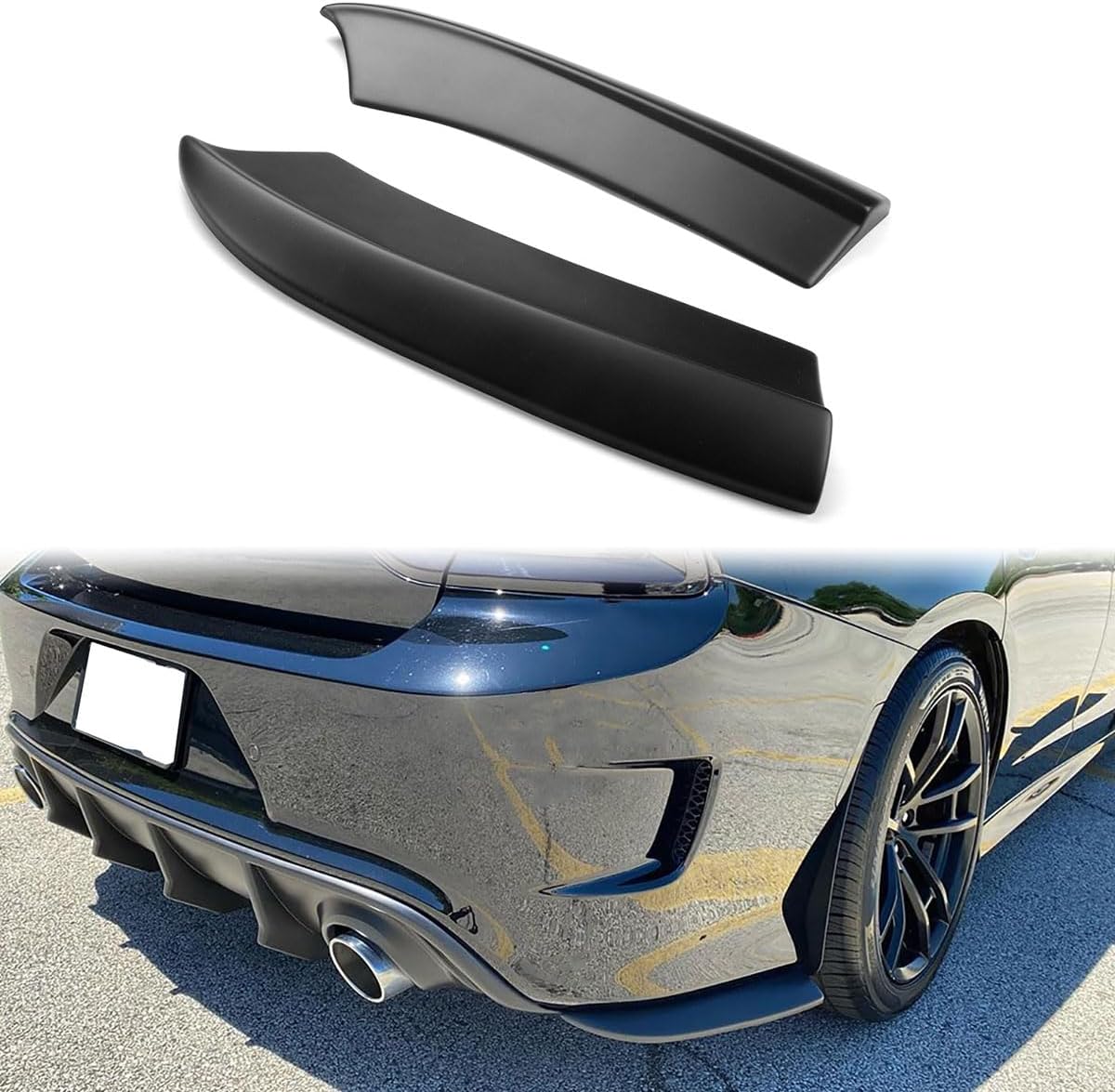 Rear Bumper Side Apron, Compatible with 2015-2023 Dodge Charger, Matte Black PP Polypropylene, Rear Bumper Lip Lower Splitter Canards Diffuser Valance Corner Spats, 2PCS