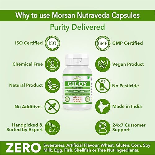 Miniatura 5 de Morsan's Giloy (Tinospora Cordifolia) Cápsulas  Paquete combinado de 2 x 60 x 500 mg. Veg. Cápsulas (2)