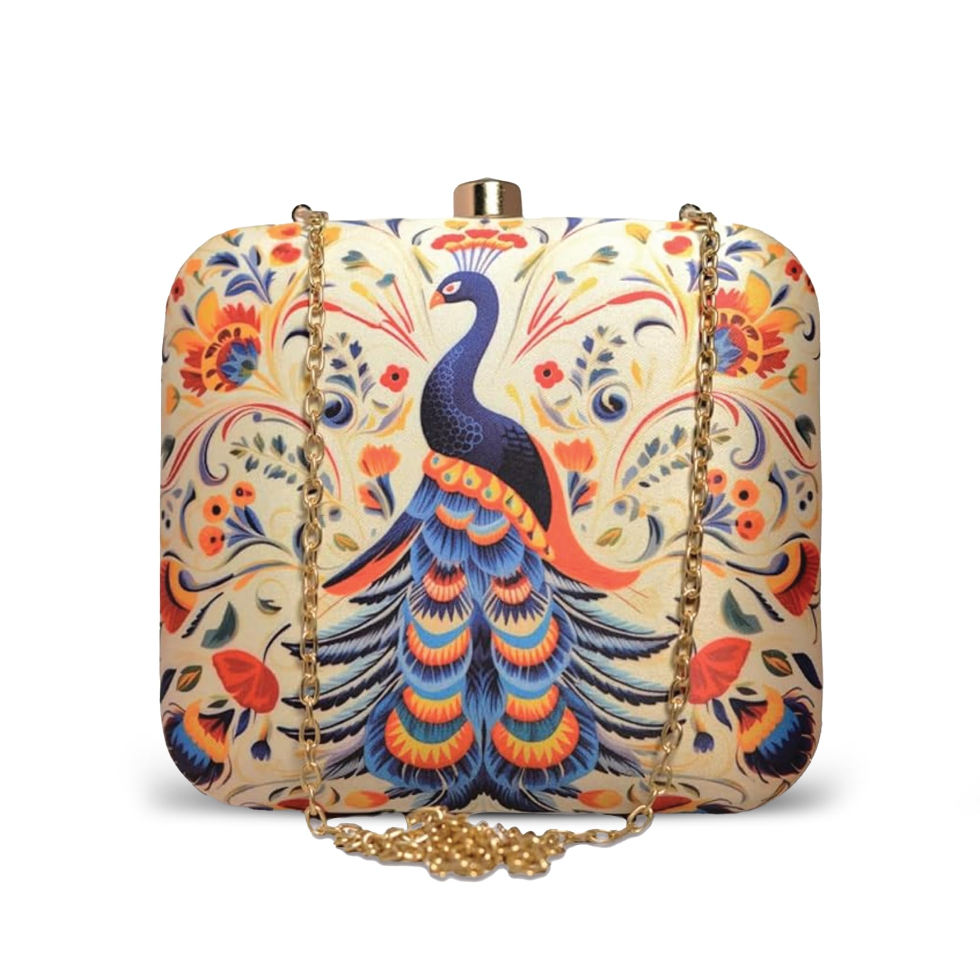 artklim Peacock Printed Clutch Bag For Women With Detachable Chain Strap | Gifts For Women & Girls-picture-27