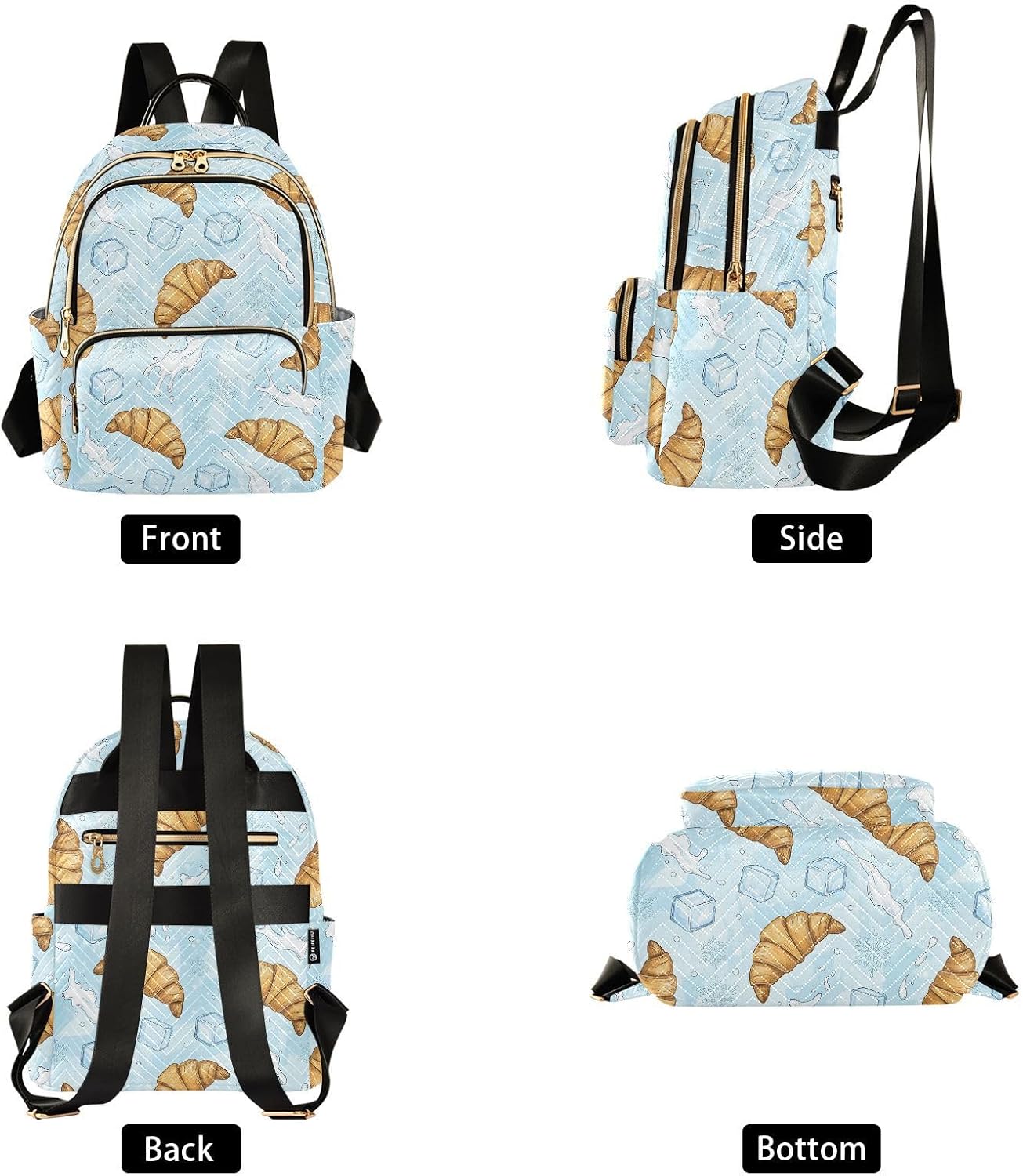 Croissant Ice Cube Snowflake Backpack Purse for Women Shoulder Bag Fashion Daypack Ladies Handbag Lightweight Travel Bag Rucksack