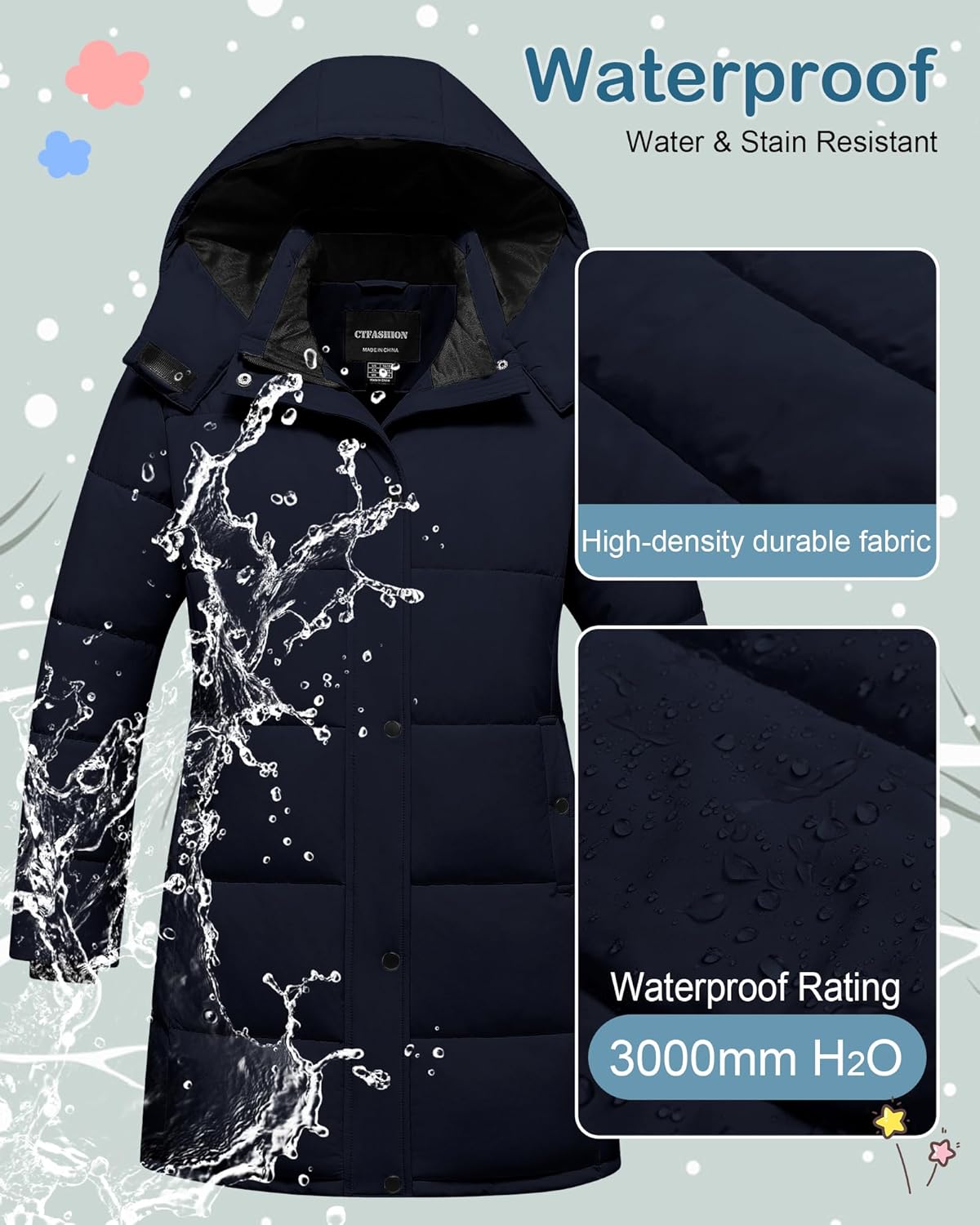 Girl's Winter Coat Kids Long Puffer Jacket Waterproof Ski Outerwear Warm Puffy Dress Coat with Hood - Image 4