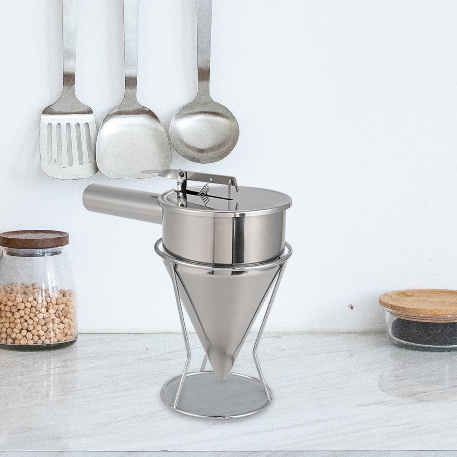 Dispenser in Acciaio Inox per Frittelle a Imbuto con Supporto, Ideale Anche per Muffin E Polpette a Forma di Polpo, Bocca 14mm