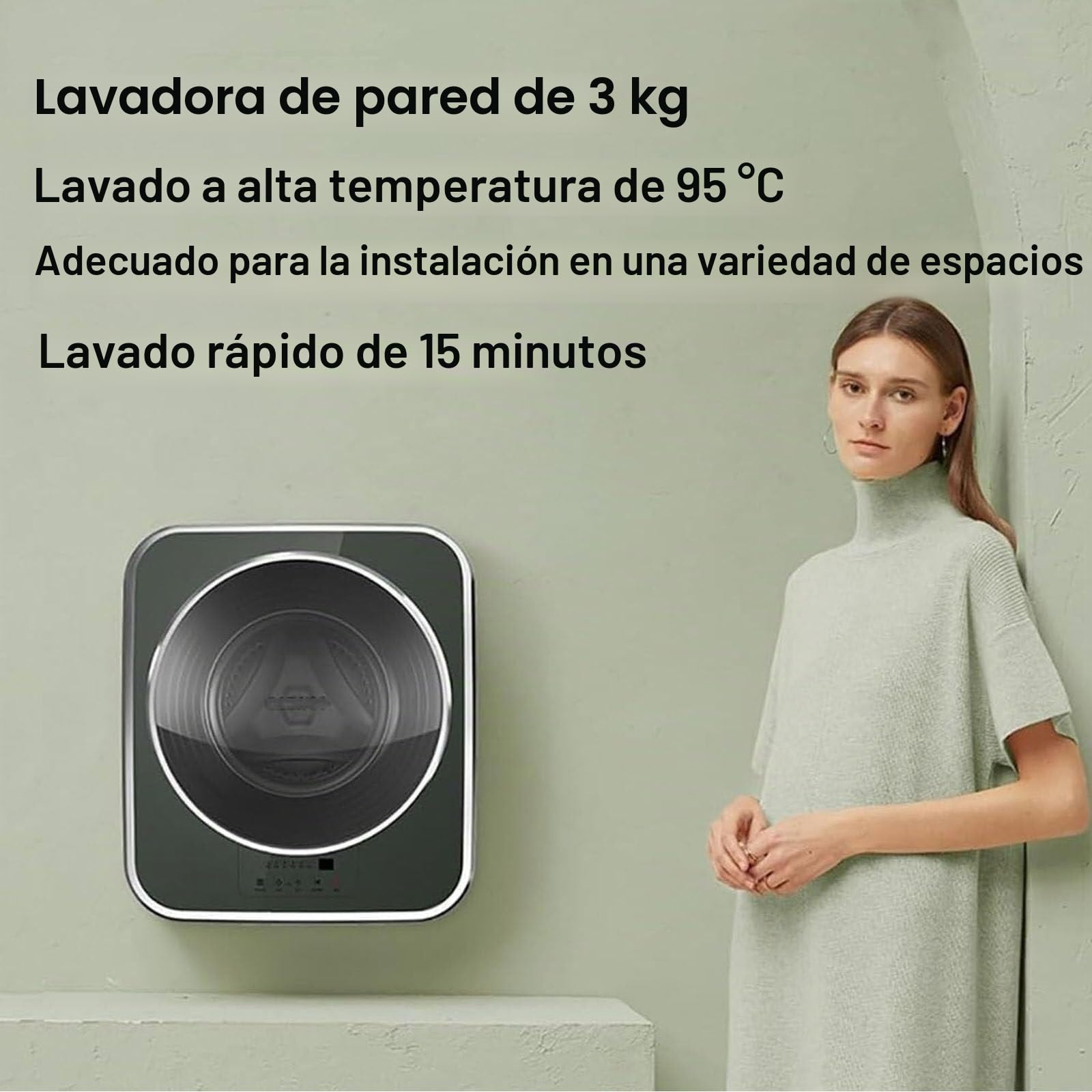 Mini Lavadora Montada En La Pared Lavadora De Tambor Frontal Completamente Automática Portátil Capacidad De Lavado 3 Kg, Lavadora De Viaje for Dormitorios