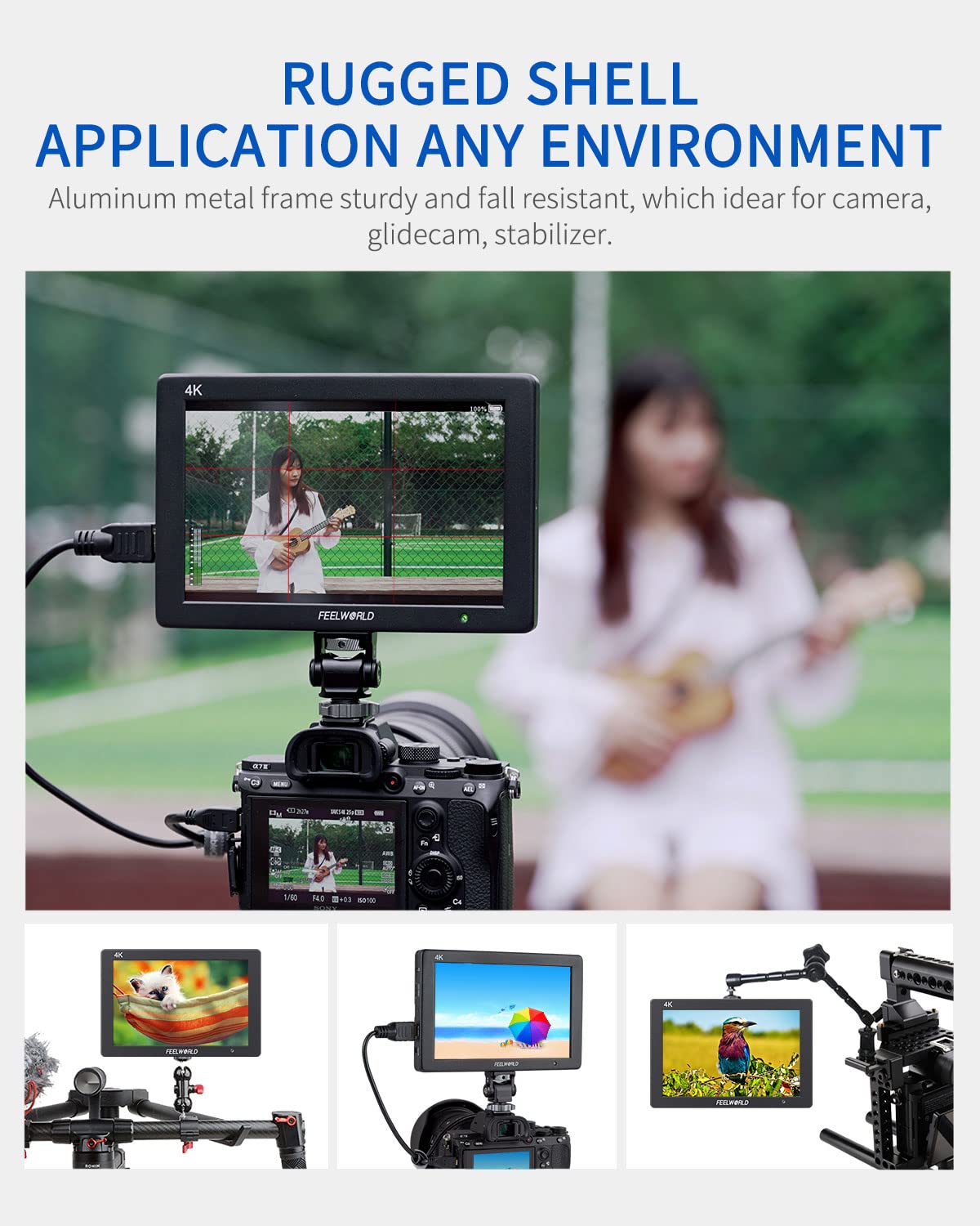 Feelworld T7 Plus Monitor da campo DSLR da 7 pollici per fotocamera 3D Gimbal LUT Waveform Vector 1920x1200 IPS 4K Uscita HDMI