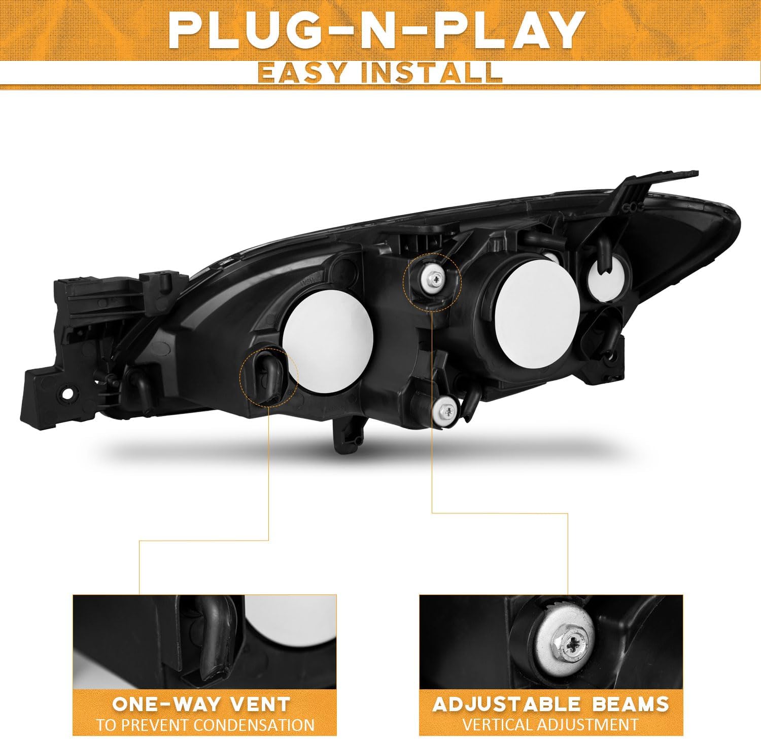 WEELMOTO for 2004-2009 Mazda 3 Sedan Headlights Assembly Compatible with 04-09 Mazda 3 Sedan 4Dr Projector Headlight Replacement Chrome Housing (Does NOT fit Factory HID Models or Hatchback Models)