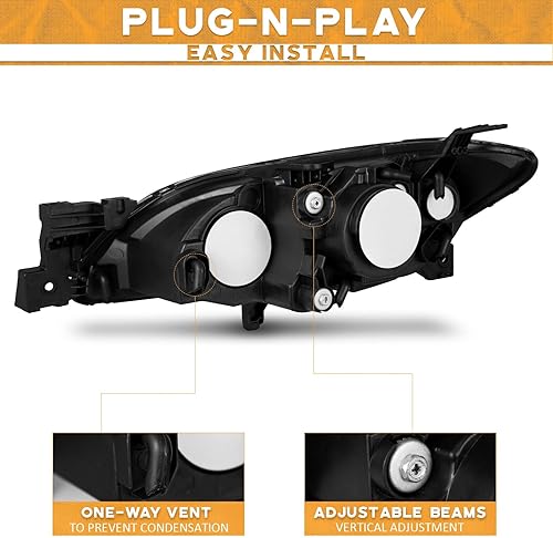 Miniatura 4 de WEELMOTO Conjunto de faros delanteros Mazda 3 Sedan 2004-2009 para Mazda 3 Sedan 2004 2005 2006 2007 2008 2009 Mazda 3 Sedan 4 puertas Proyector de