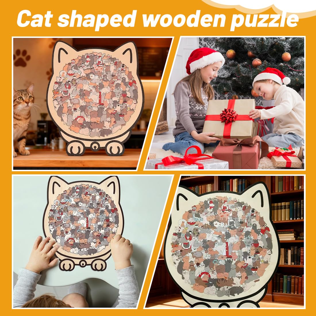 Puzzle en bois 135 pièces Silhouette de chat Morandi formes animales découpe au laser cadeau DIY décoration intérieure