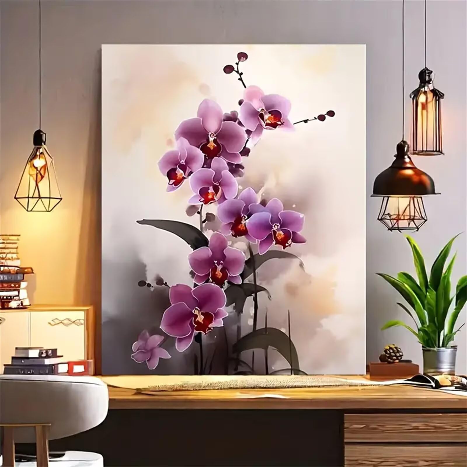 Yoonqun Orquídeas rosas Pintar por Numeros con marco DIY Cuadro Con Números Kit de Pintura al óLeo Digital para Adultos de Lienzo Paint by numbers Kits Manualidades para Hogar Decoración 60x75 cm