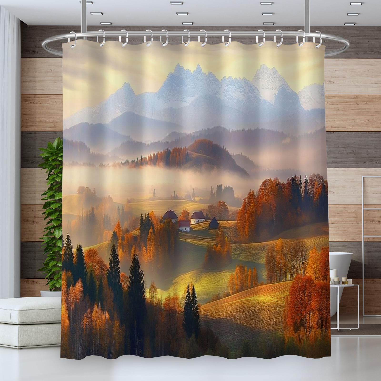 Rideau de douche paysage de montagne pour une salle de bain zen