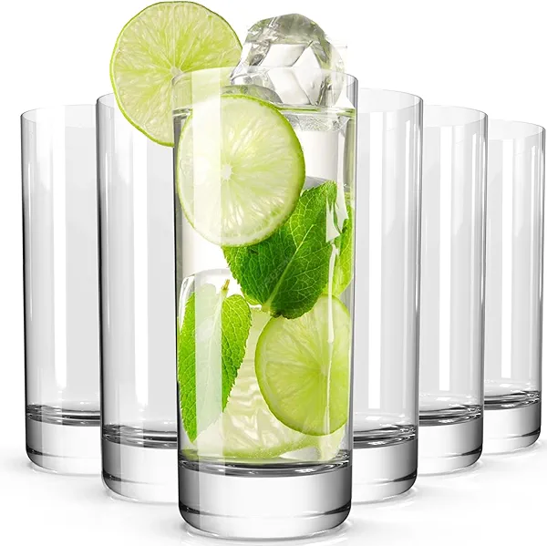 Drinking Glasses Set of 6, 13oz Crystal Highball Glasses, Clear Tall Glass Cups,Water Glass for Kitchen,Tom Collins,Juice,Whiskey,Mojito Cocktail Glasses for Bar Glassware,Gifts for Dad 6Pcs