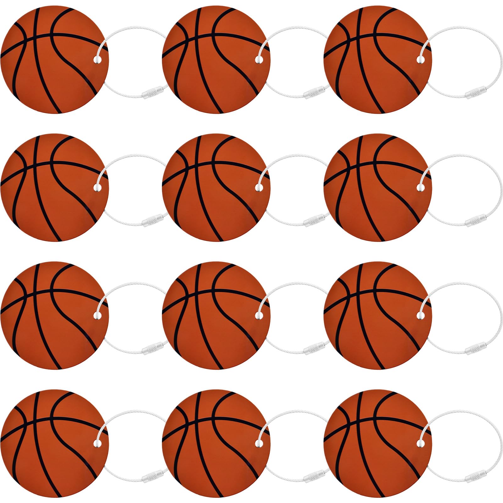 Mupera 12 Pcs Basketball Luggage Tags, 2.75 in Basketball Luggage Tags PVC with Metal Ring, Travel Bag Suitcase Sports Decorations Unisex Name/ID for