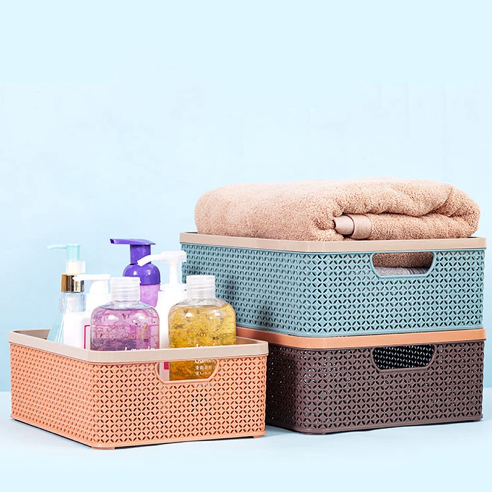 Amazon.co.jp: 収納バスケット 収納かご 収納ボックス A4 カラー編み