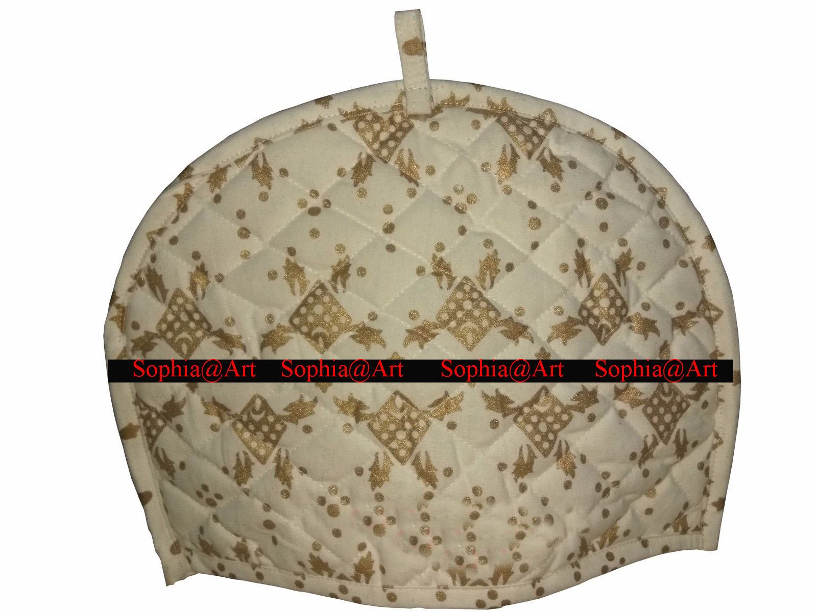 Sophia Art Decorative Indian Print Handmade Tea Cosy Vintage Unique Ethnic Floral Creative Printed Cotton Tea Cozy (Golden Ombre)